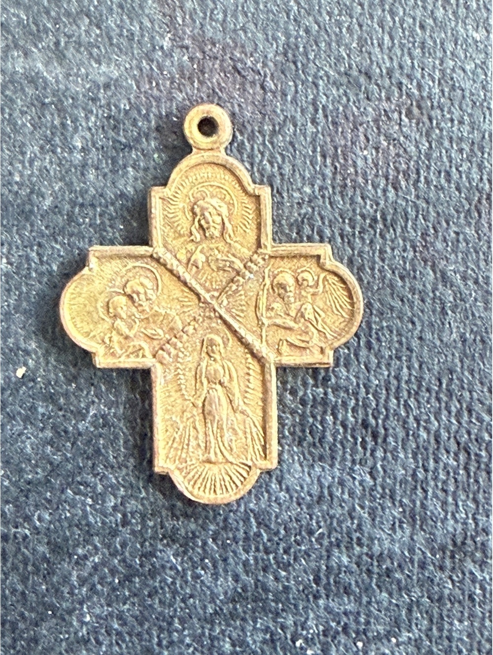 Vintage Religious St. Christopher and St. Joseph Brass Cross Pendant
